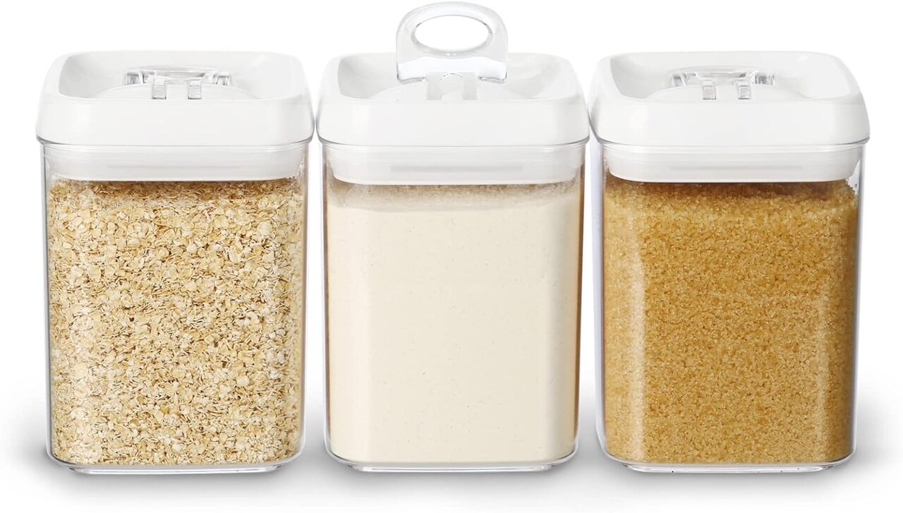 Flip Tite Food Storage Container 5” LARGE Air Tight Lid Easy Lock Top Plastic Canister Jar for Kitchen Pantry Organization Sugar Flour Rice Oat Protein Baking Powder Pet Treat Organizer (1.8qt)